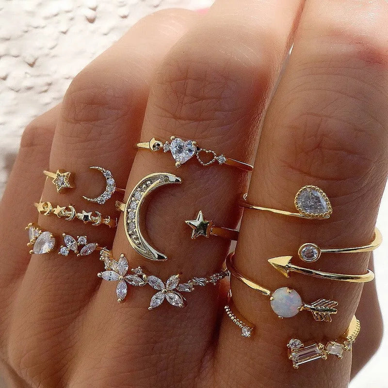 9 PCS Celestial Crystal Ring Set