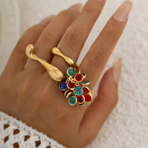 3 PCS Vintage Crystal Tassel Ring Set