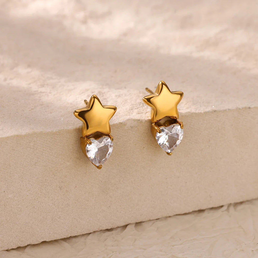 Heart Zircon Star Earrings