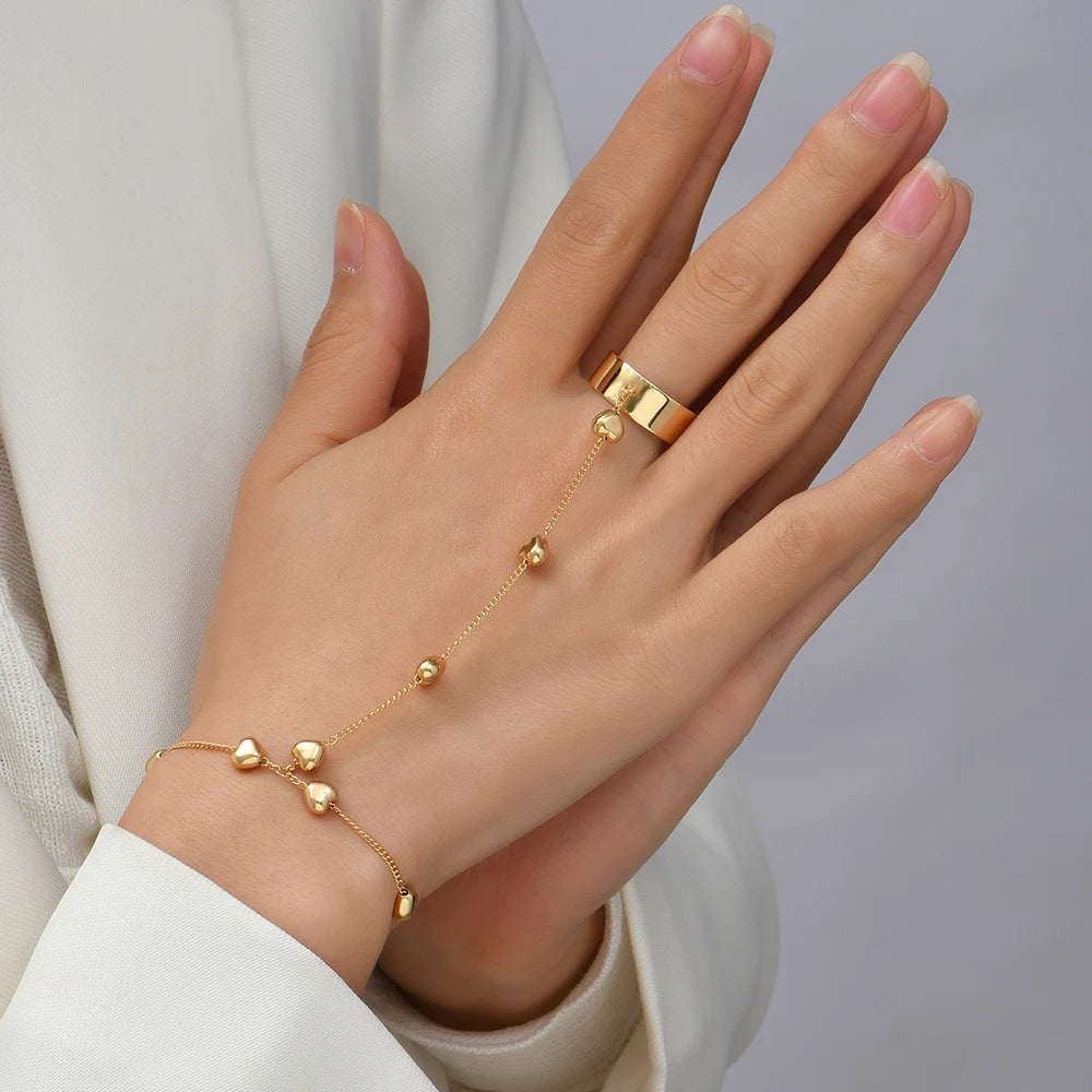 Heart Chain Ring Bracelet
