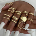 14 PCS Gold Punk Geometric Ring Set