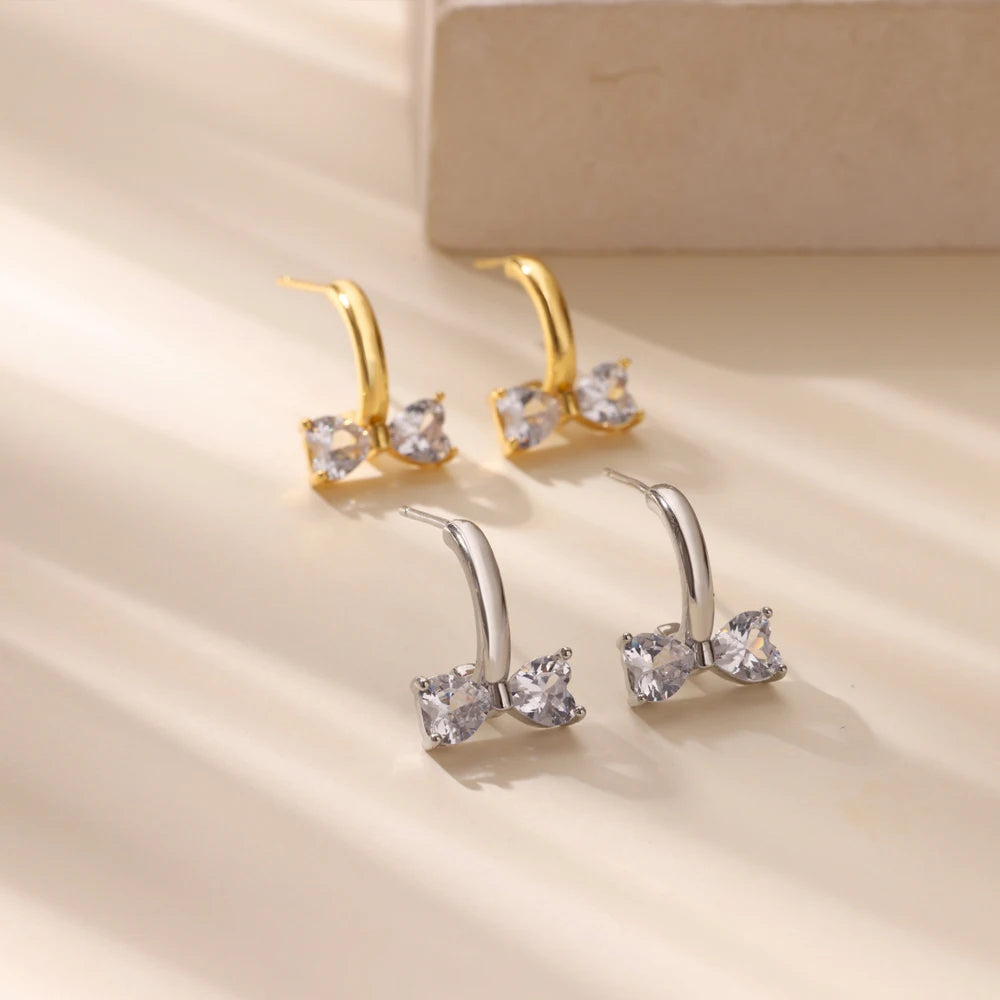 Zirconia Bow Stud Earrings
