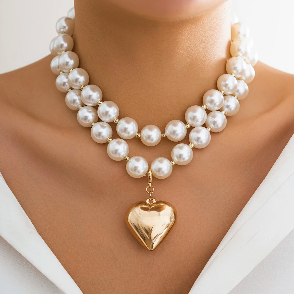 2 PCS Chunky Beaded Heart Necklace Set