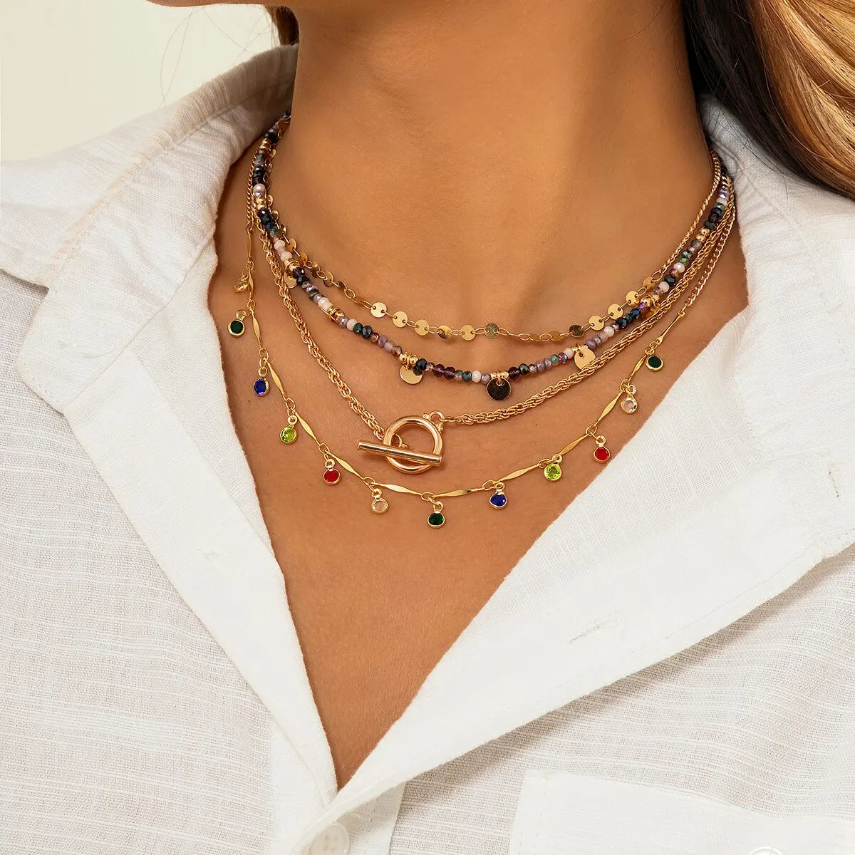 4 PCS Boho Crystal Tassel Choker Set