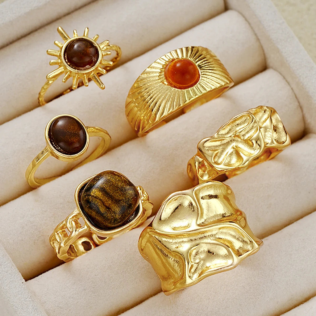 6 PCS Vintage Tiger Eye Ring Set