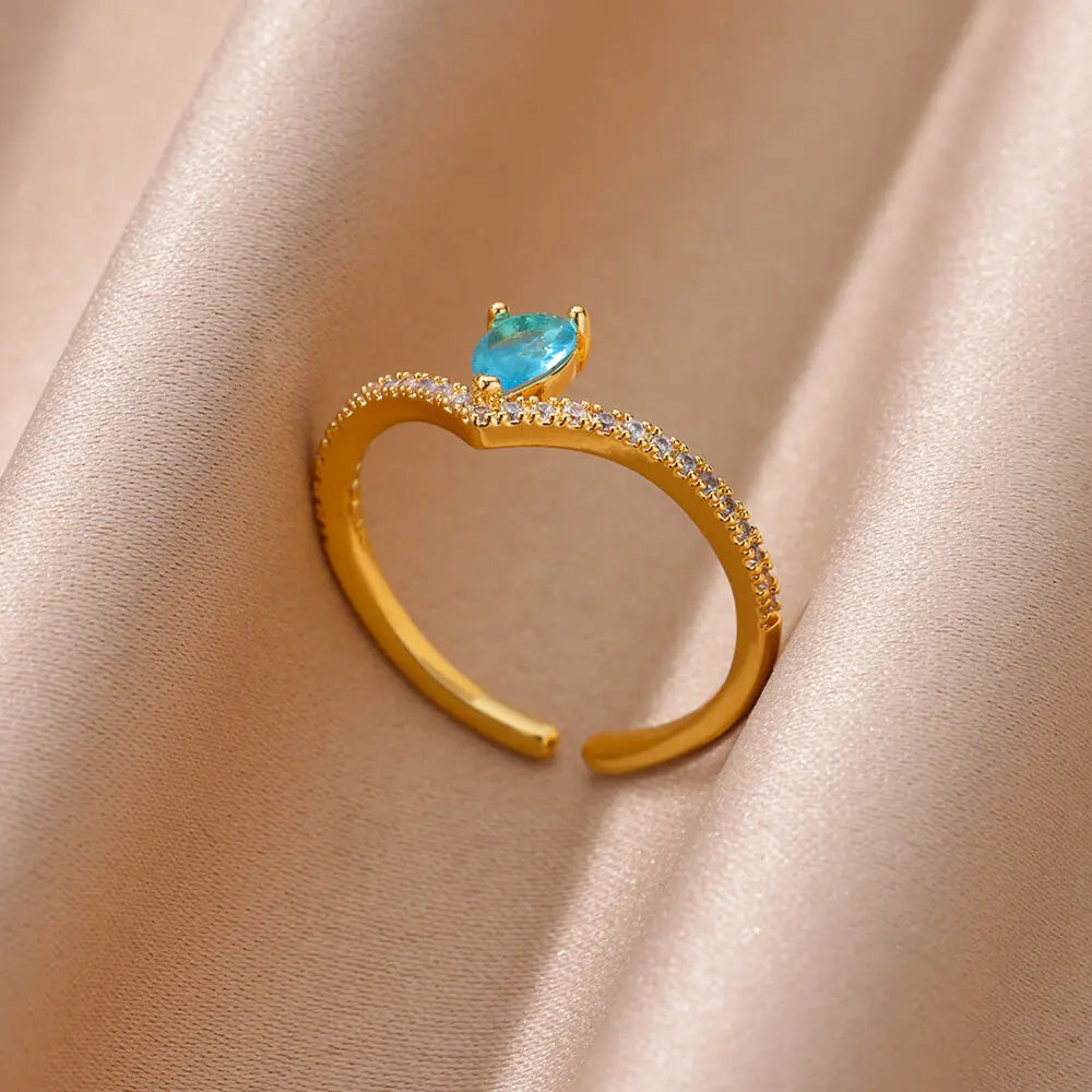 Blue Zircon Crown Ring