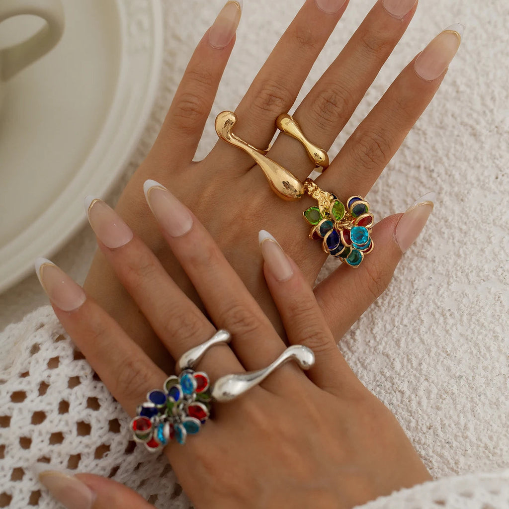 3 PCS Vintage Crystal Tassel Ring Set