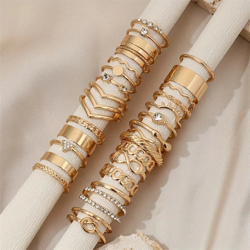30 PCS Gold Tone Statement Ring Set