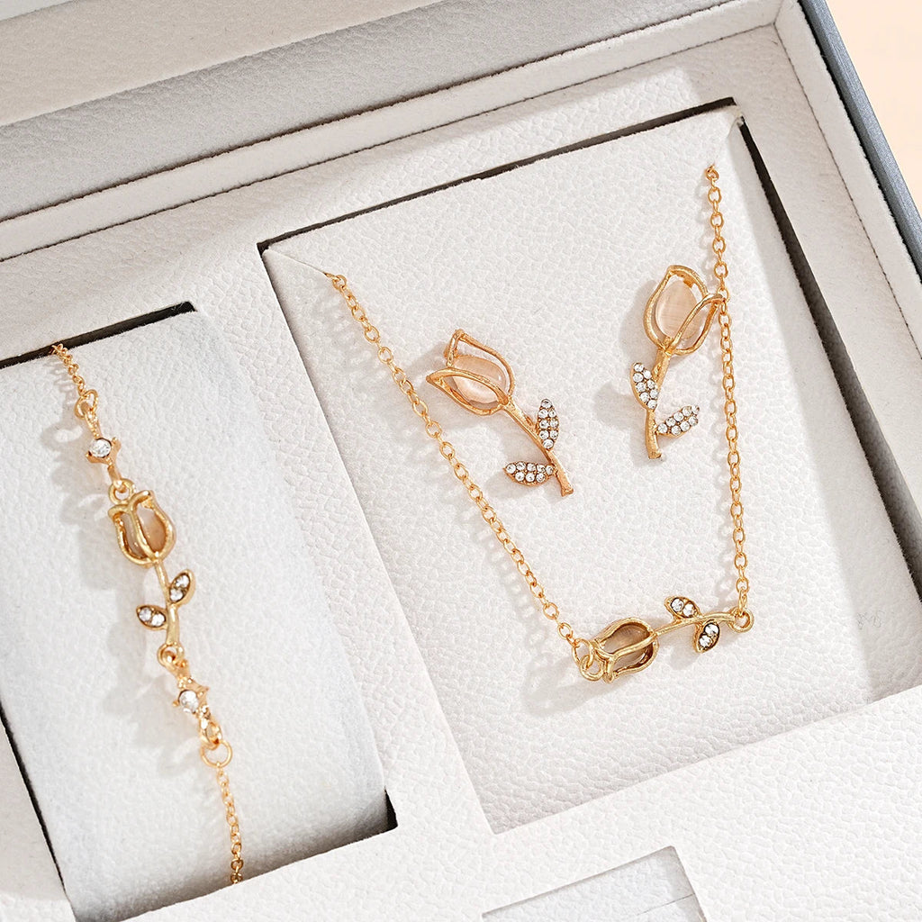 3 PCS Gold Tulip Flower Jewelry Set