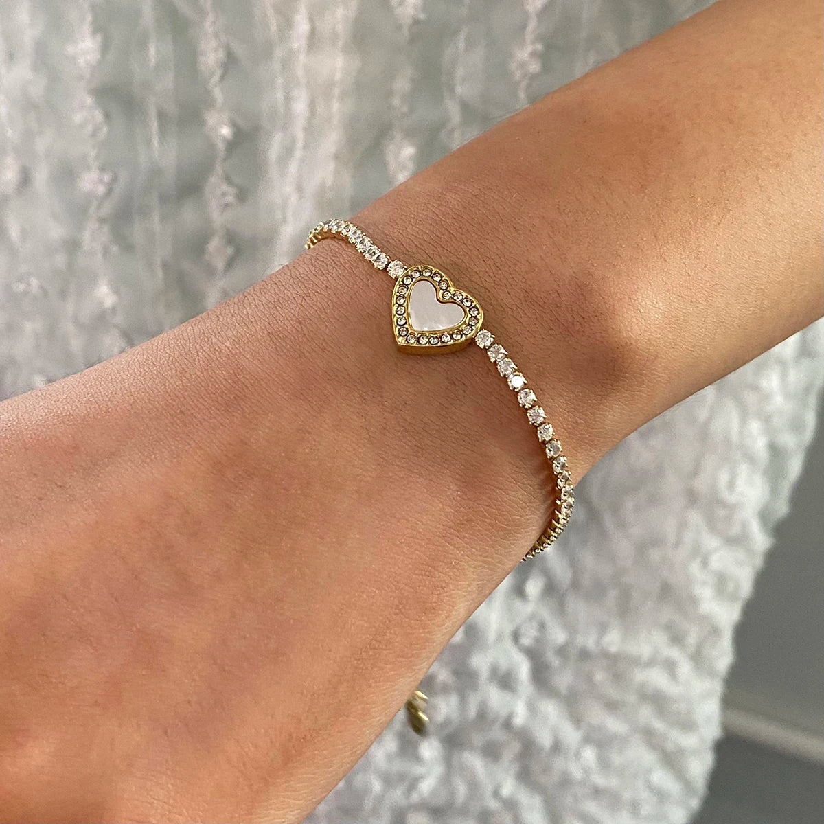White Zircon Heart Bracelet