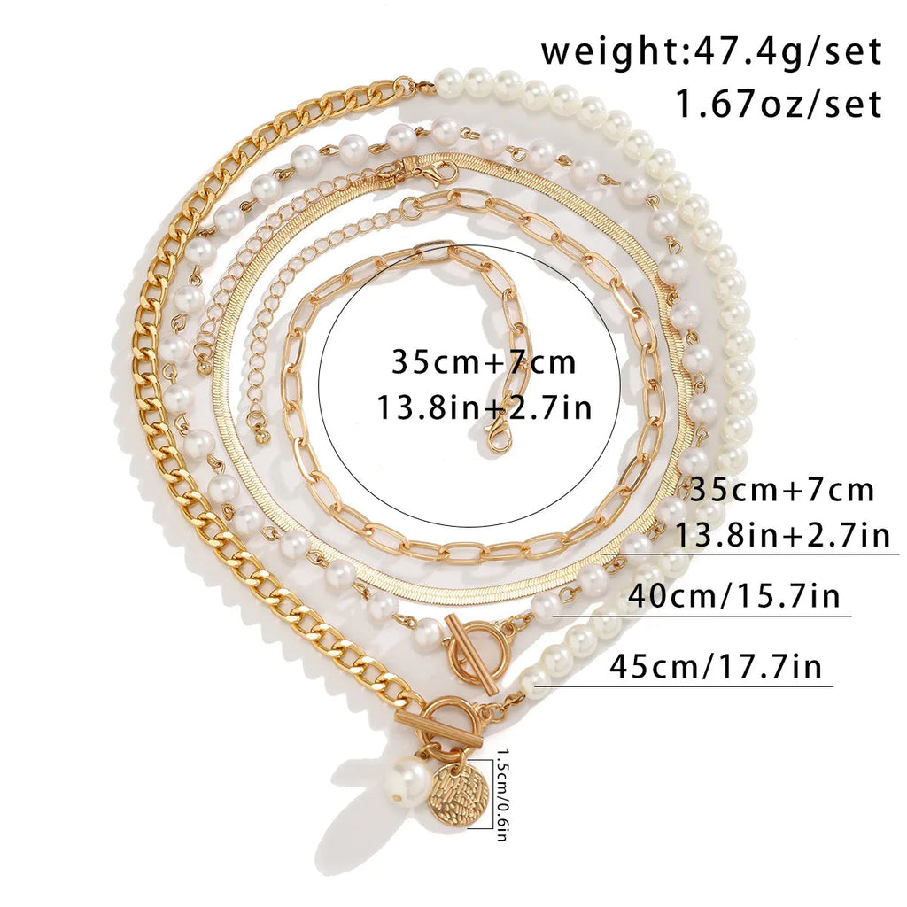 5 PCS Pearl & Chain Layered Necklace Set