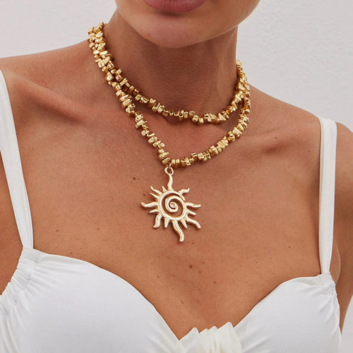 2 PCS Spiral Sun Choker Necklace Set