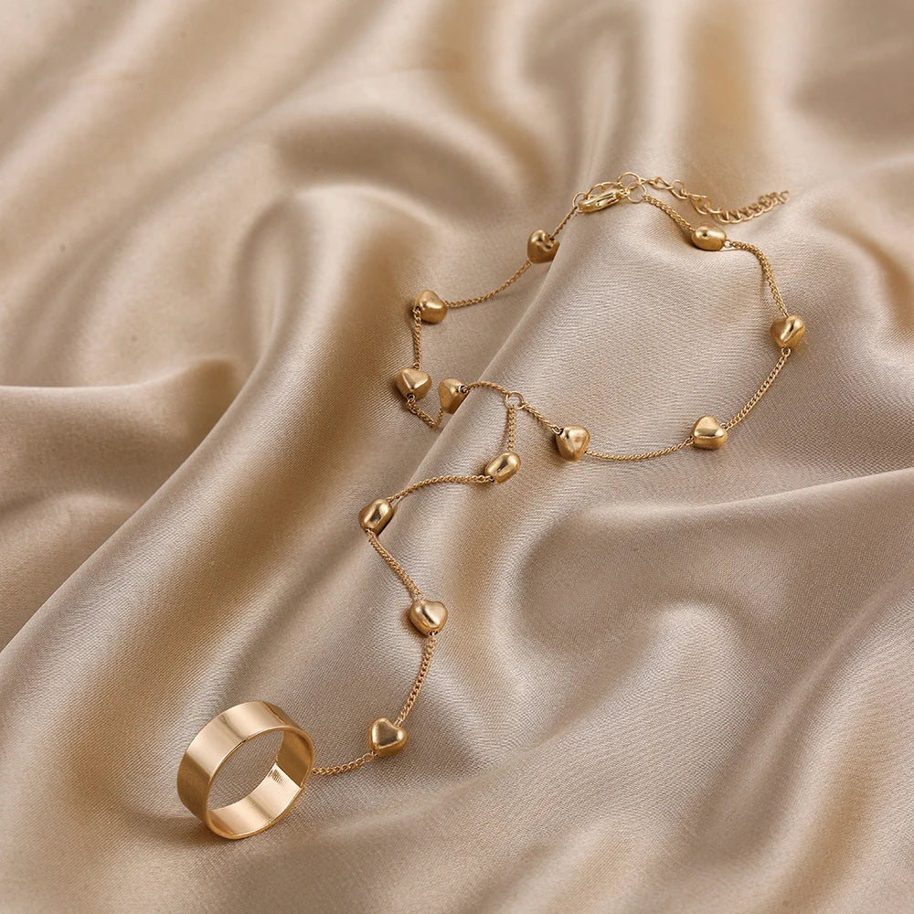 Heart Chain Ring Bracelet