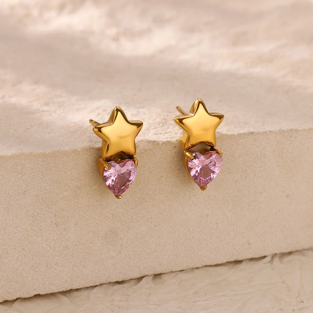 Heart Zircon Star Earrings