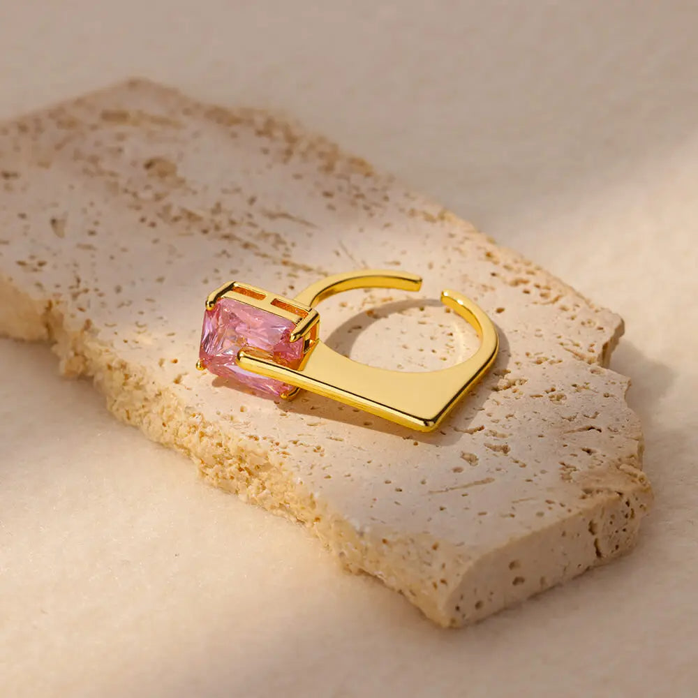 Pink Square Zircon Ring