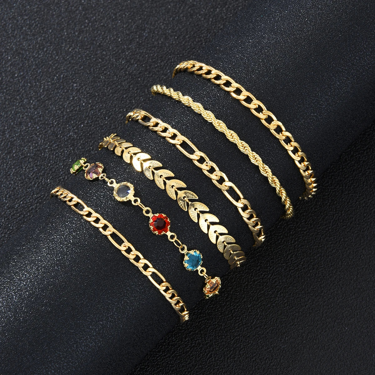 6 PCS Layered Chain Anklet Set