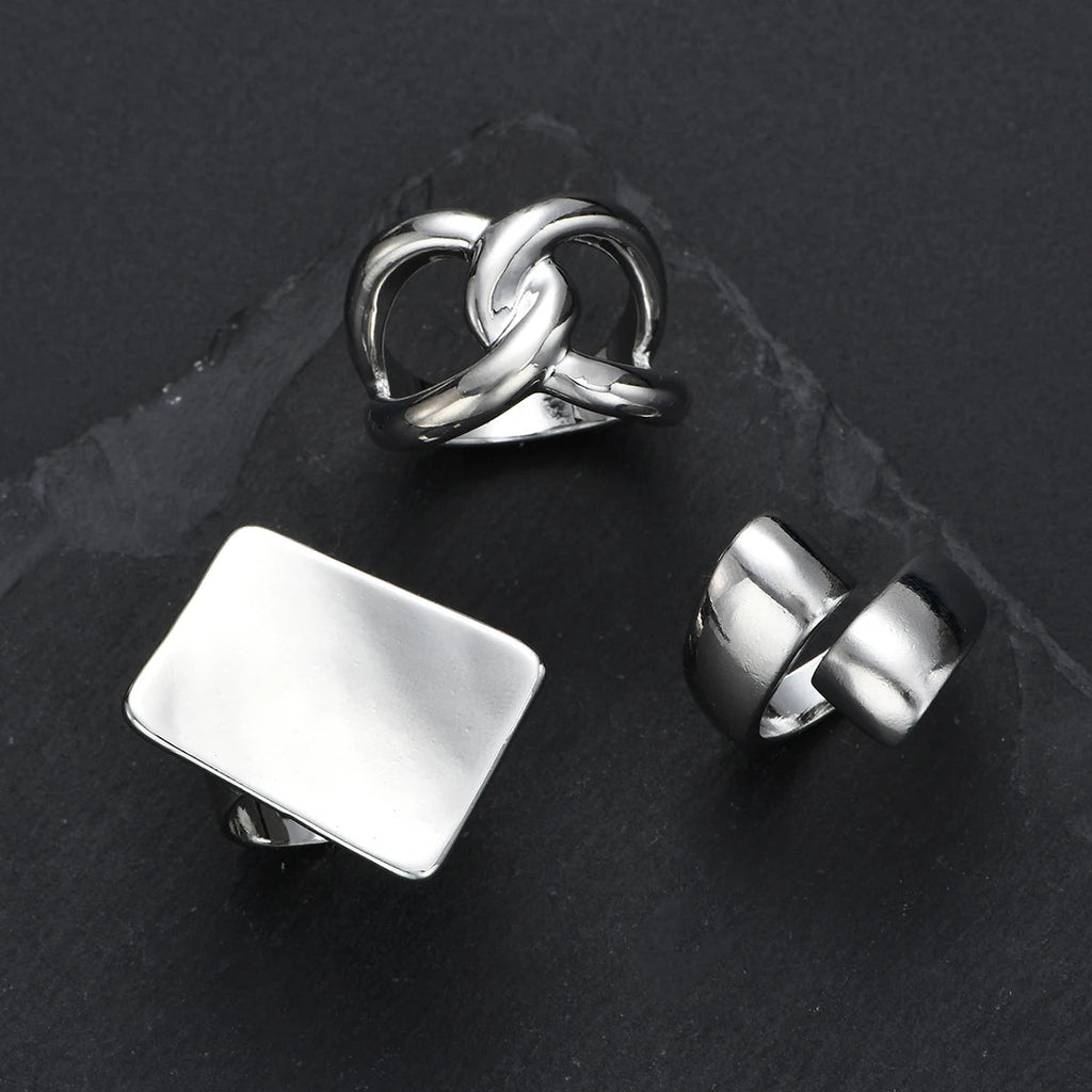 3 PCS Bold Statement Gold Ring Set