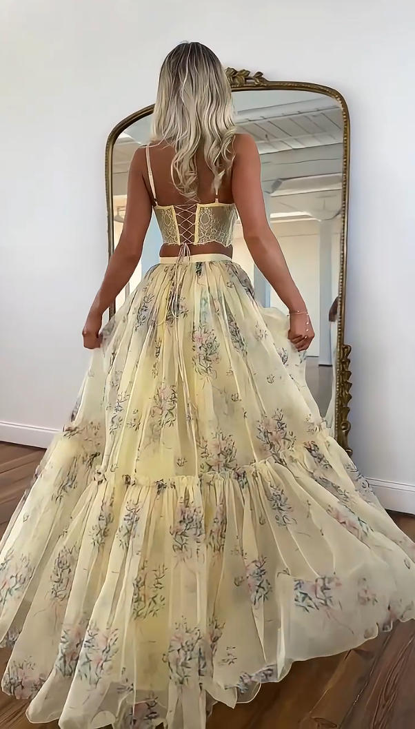 ペールイエローフローラル スカートセット
