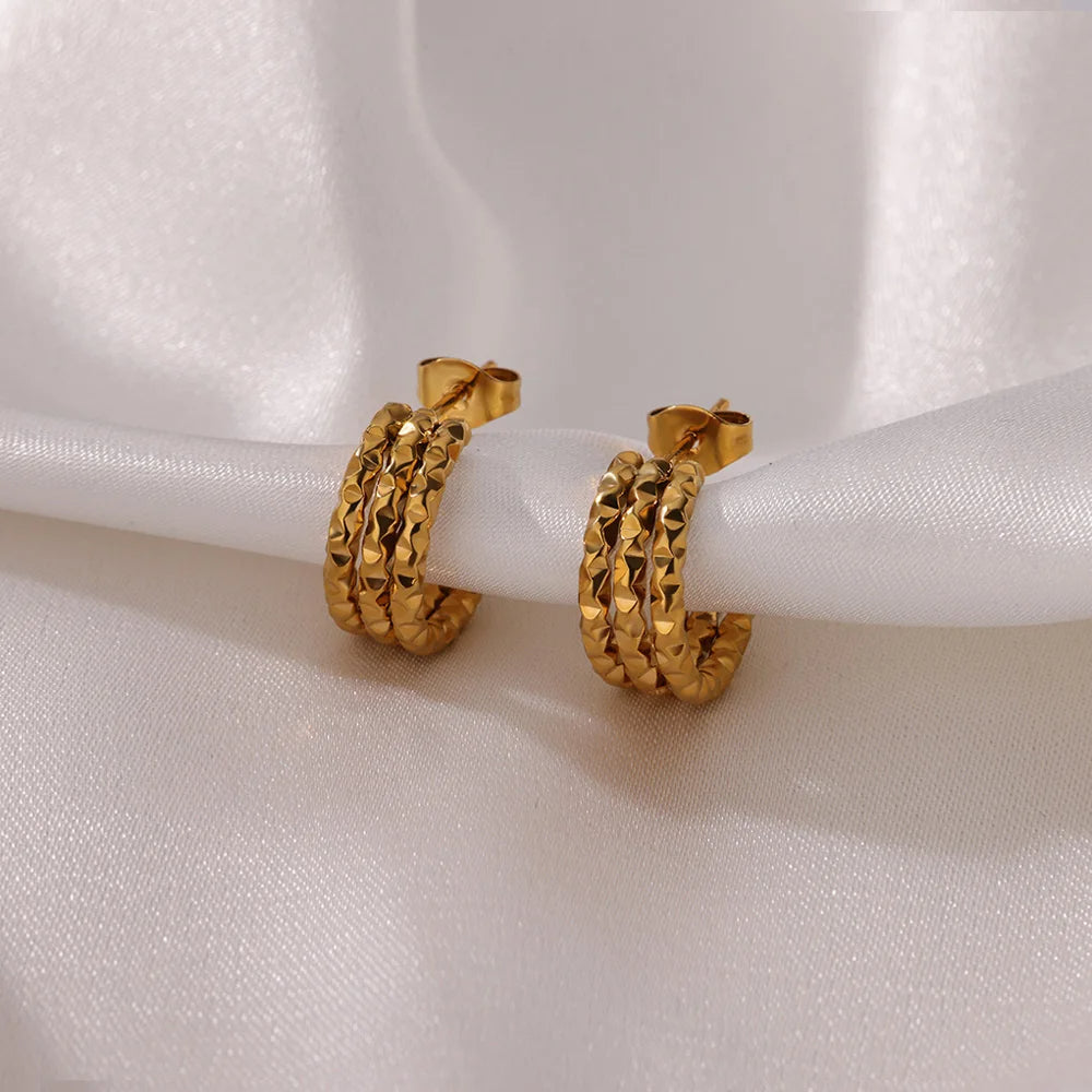 Trilayer Geometric Earrings