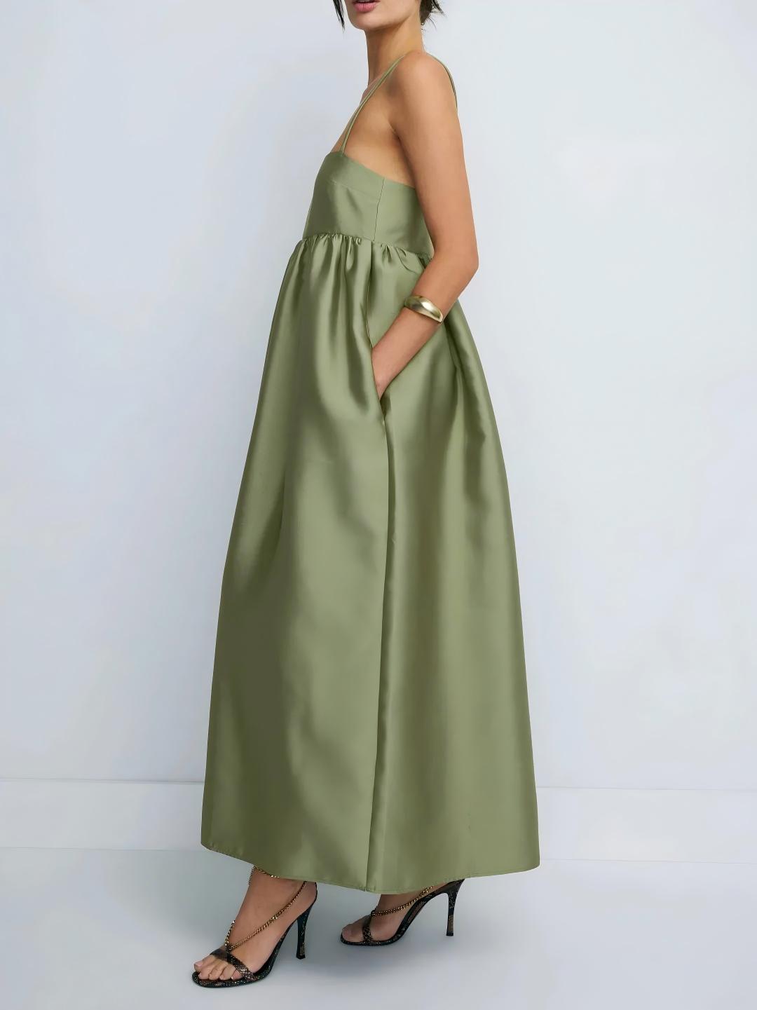 オリーブグリーン ベビードールマキシワンピース