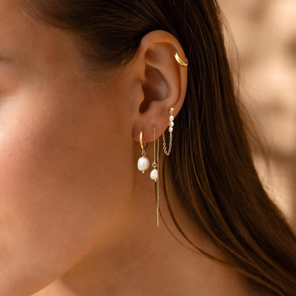 Gold Pearl Stud Earrings