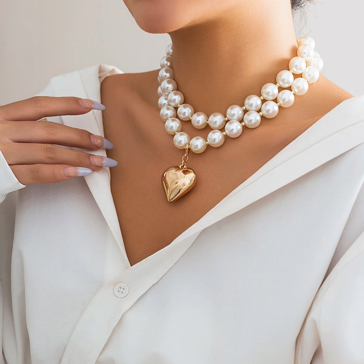 2 PCS Chunky Beaded Heart Necklace Set