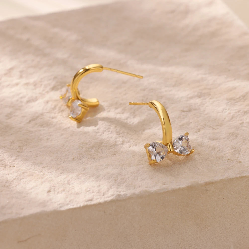 Zirconia Bow Stud Earrings