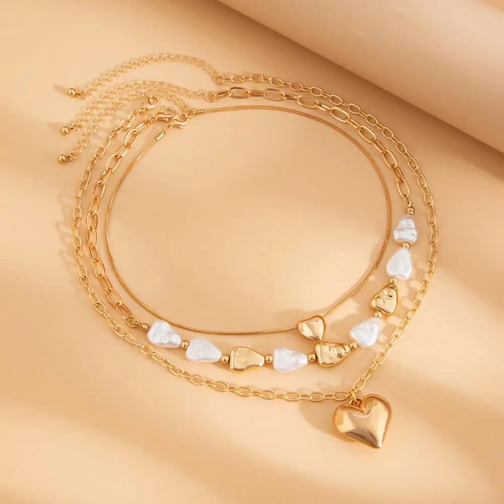 3 PCS Pearl Tassel Heart Choker Necklace