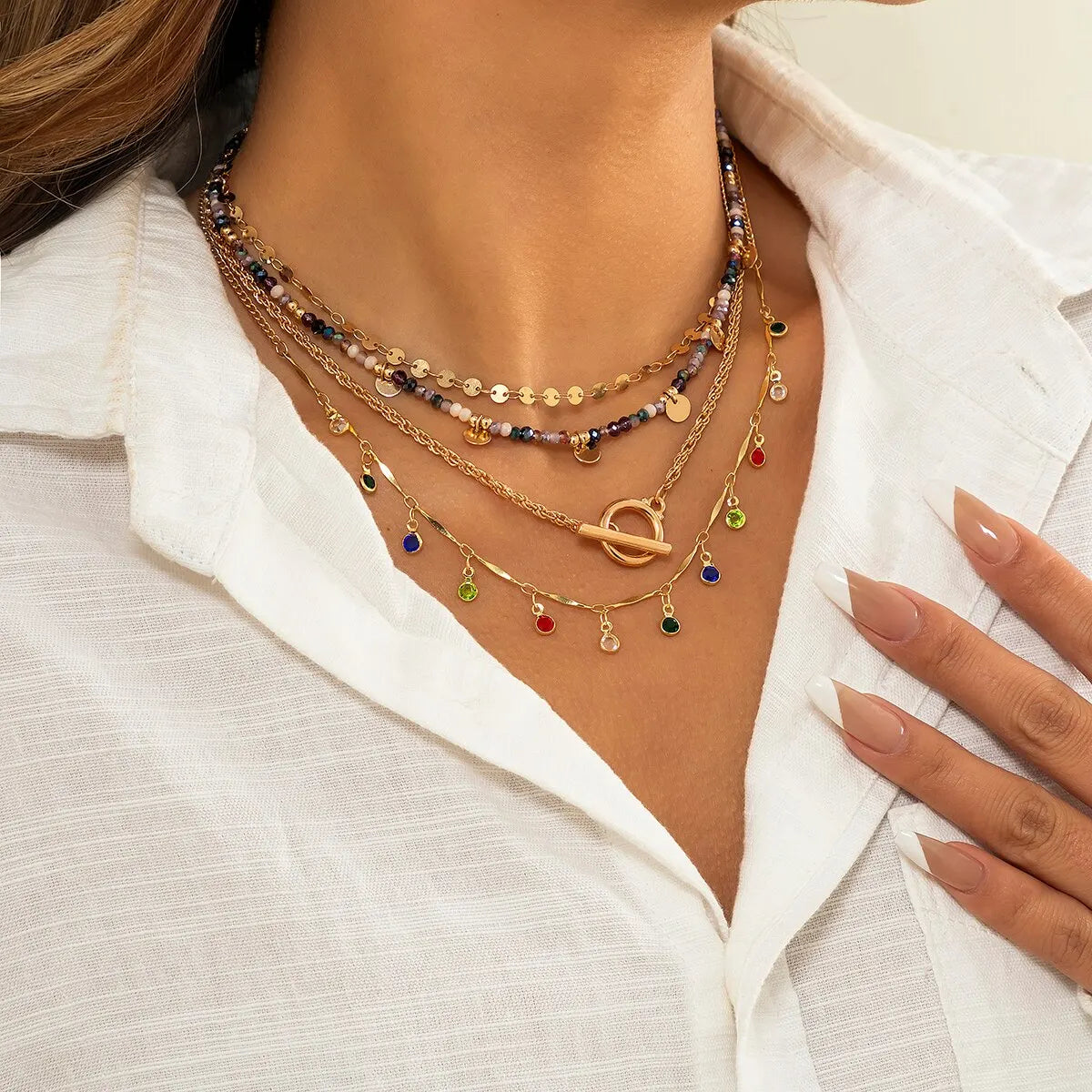 4 PCS Boho Crystal Tassel Choker Set