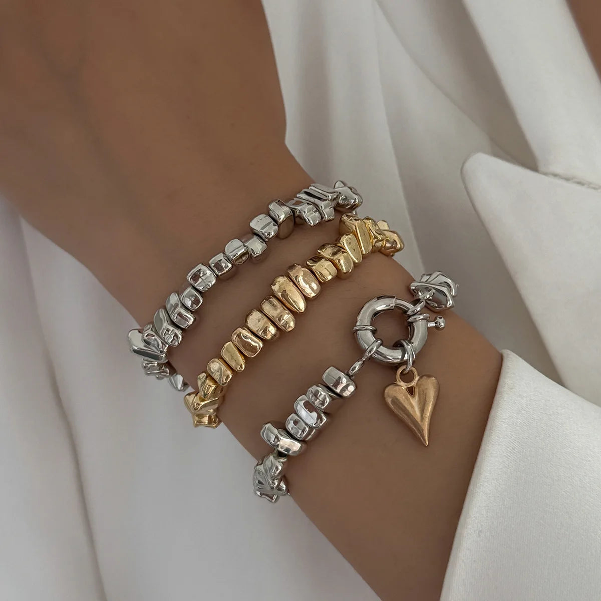3 PCS Irregular Beaded Heart Bracelet Set
