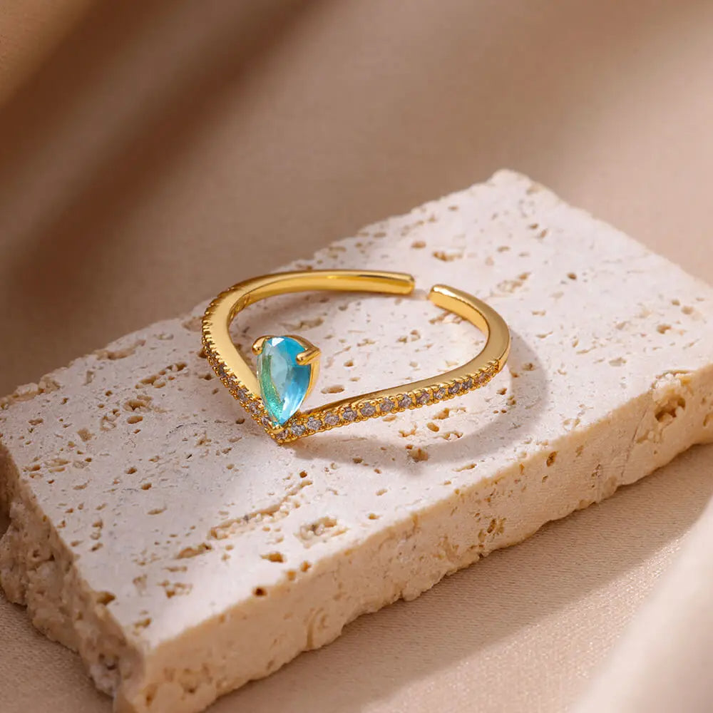 Blue Zircon Crown Ring