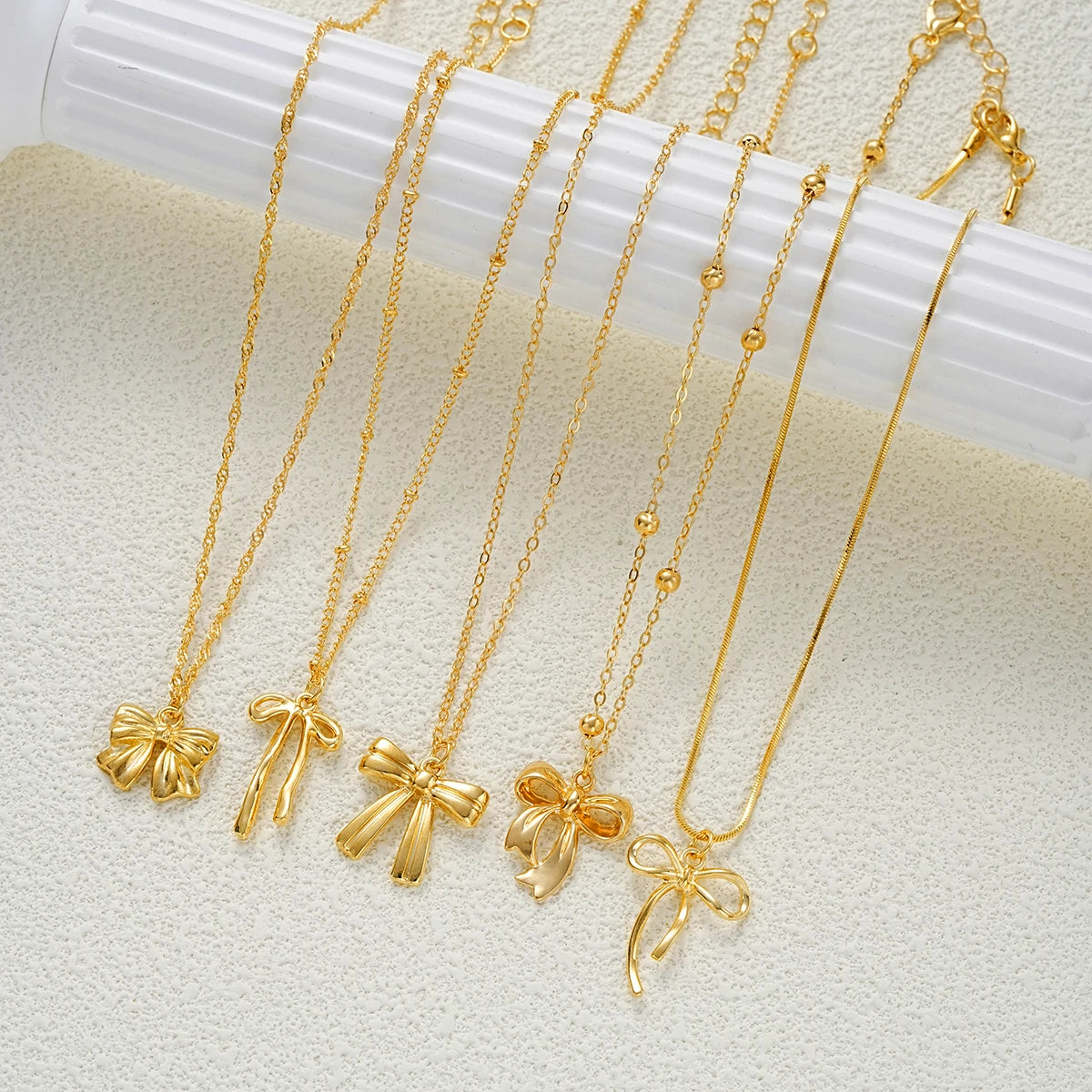 5 PCS Layered Bow Charm Necklace Set
