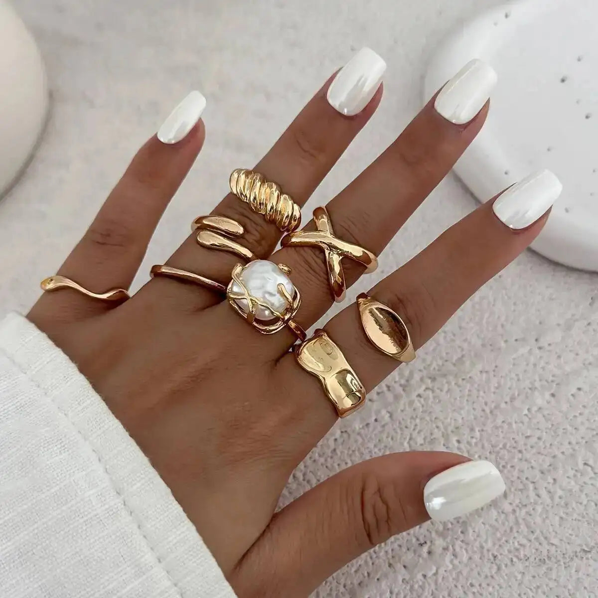 8 PCS Pearl Ring Set