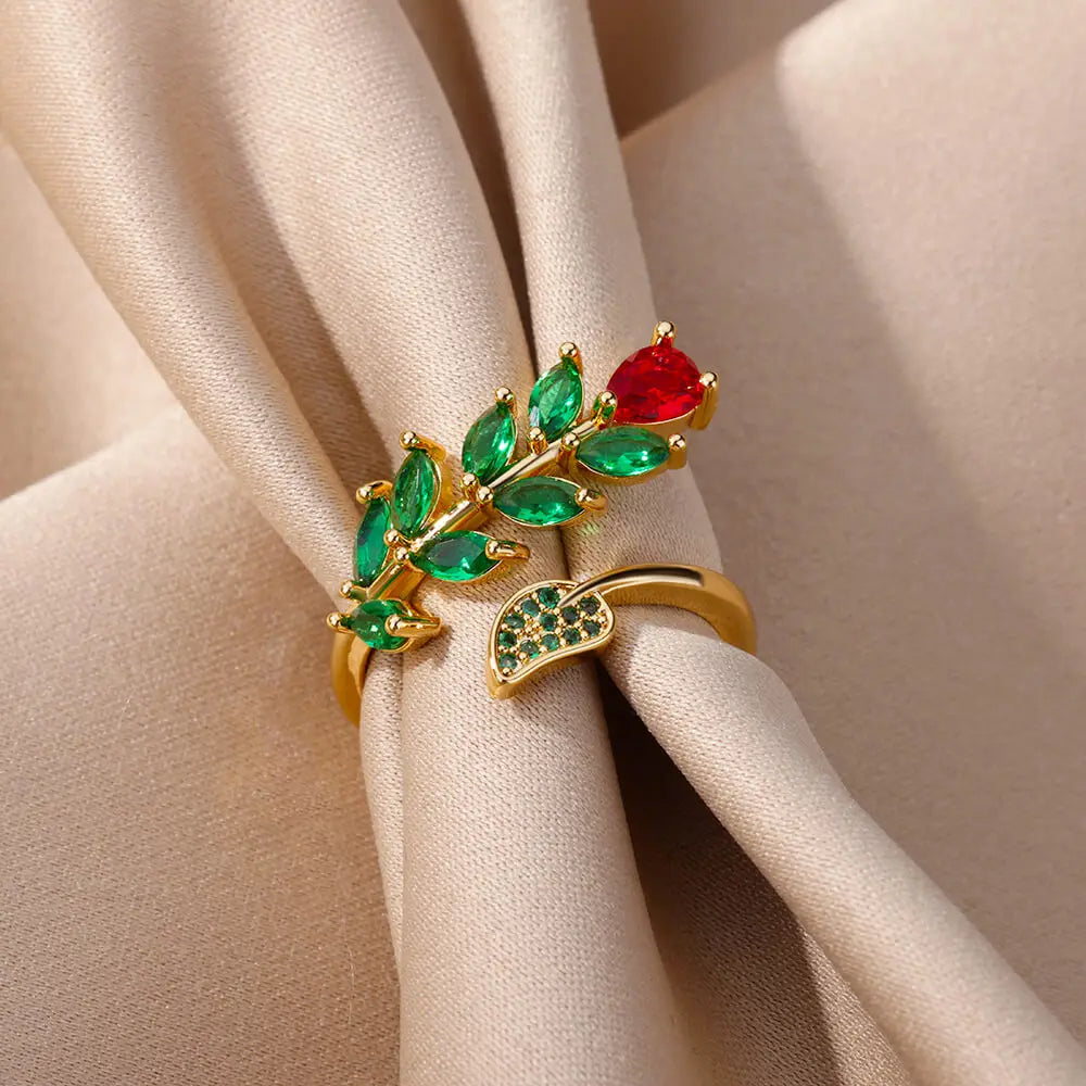 Zircon Flower Leaf Ring