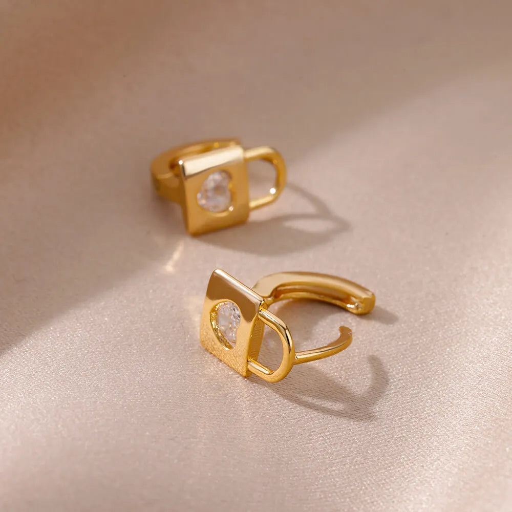 Heart Zircon Lock Earrings