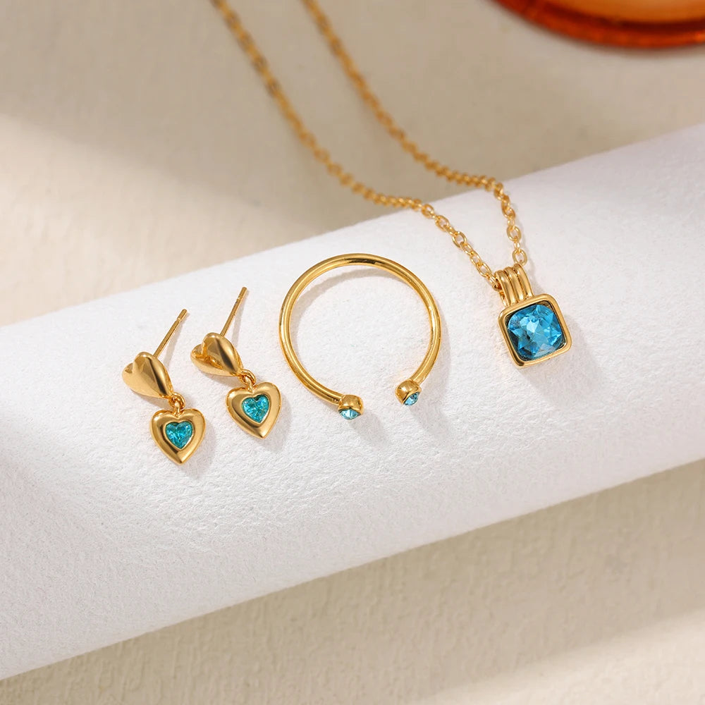 Gold Blue Zircon Jewelry Set