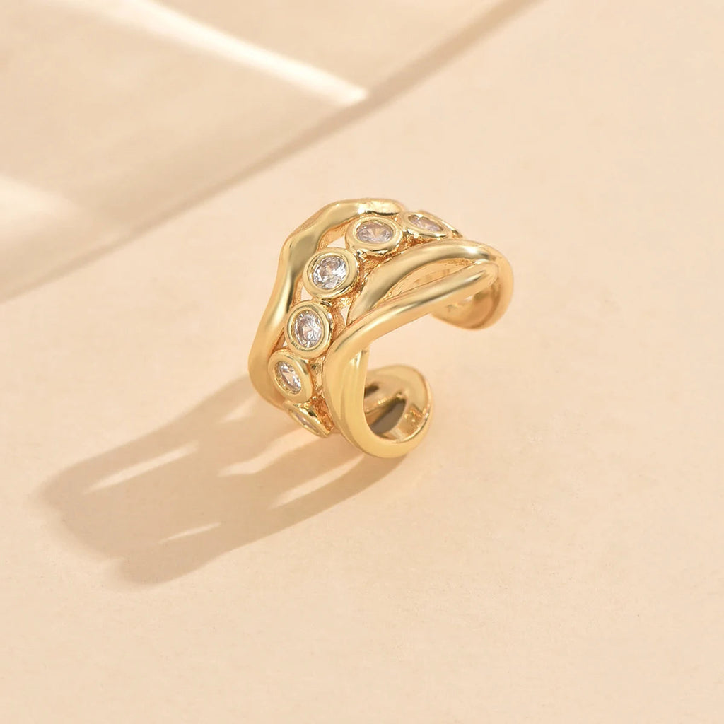 3 PCS Gold Crystal Cuff Earring Set