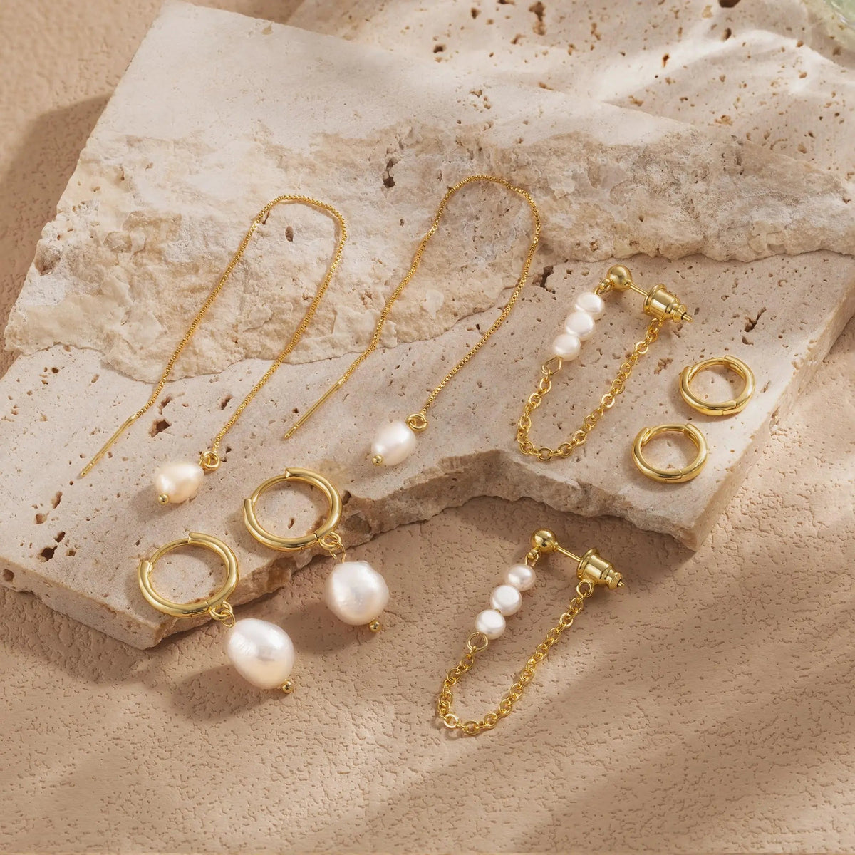 Gold Pearl Stud Earrings