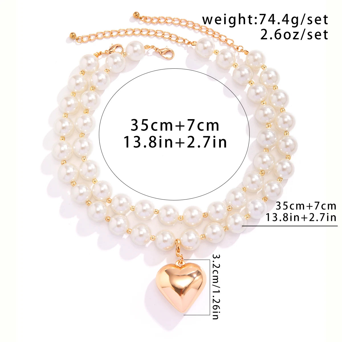 2 PCS Chunky Beaded Heart Necklace Set