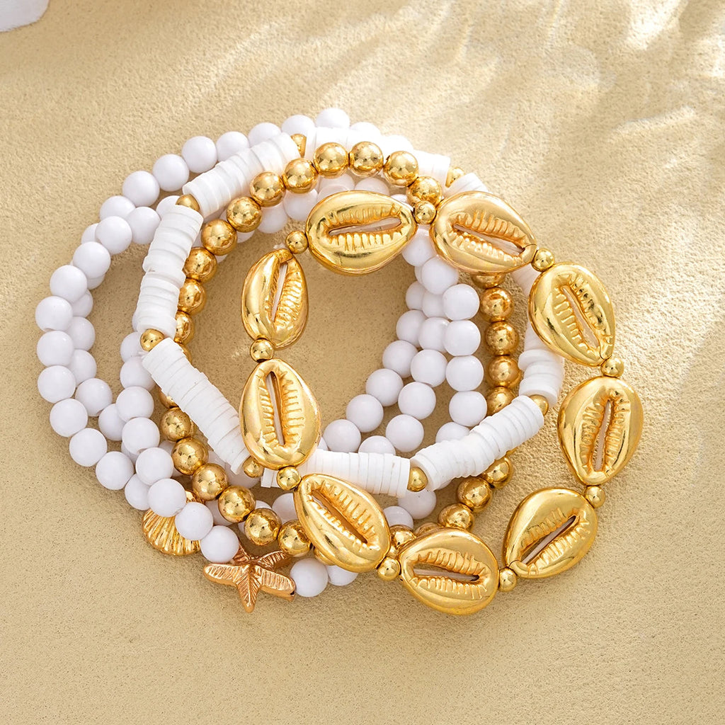 6 PCS Boho Starfish & Shell Beaded Bracelet Set