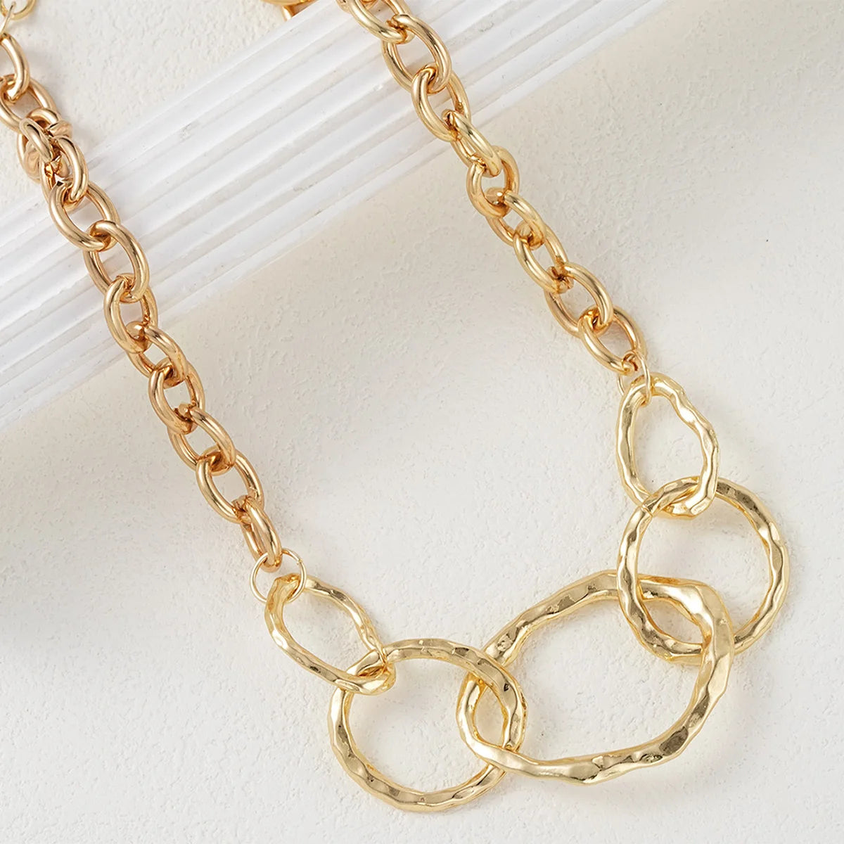 Chunky Hammered Link Necklace & Hoop Earring Set