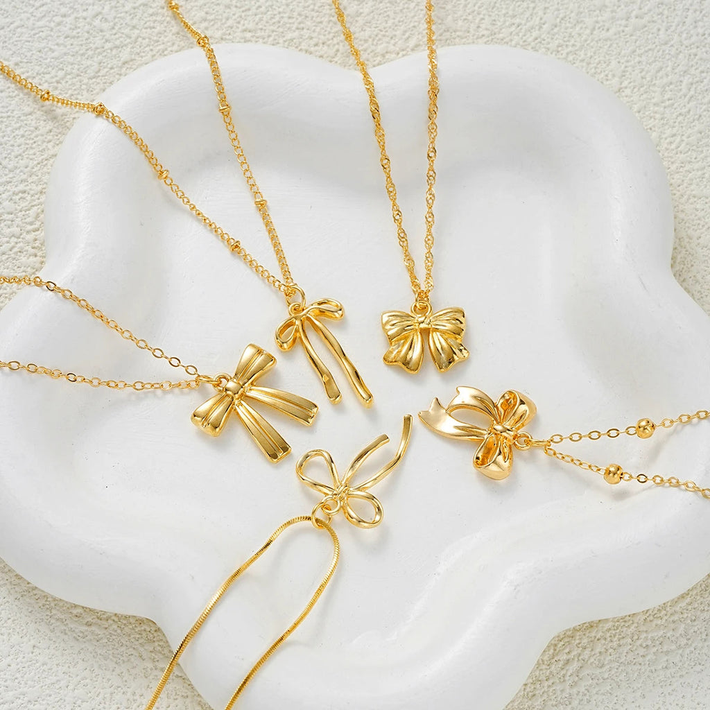 5 PCS Layered Bow Charm Necklace Set