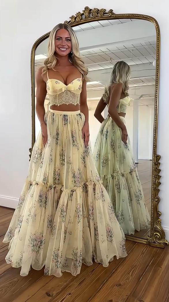 ペールイエローフローラル スカートセット