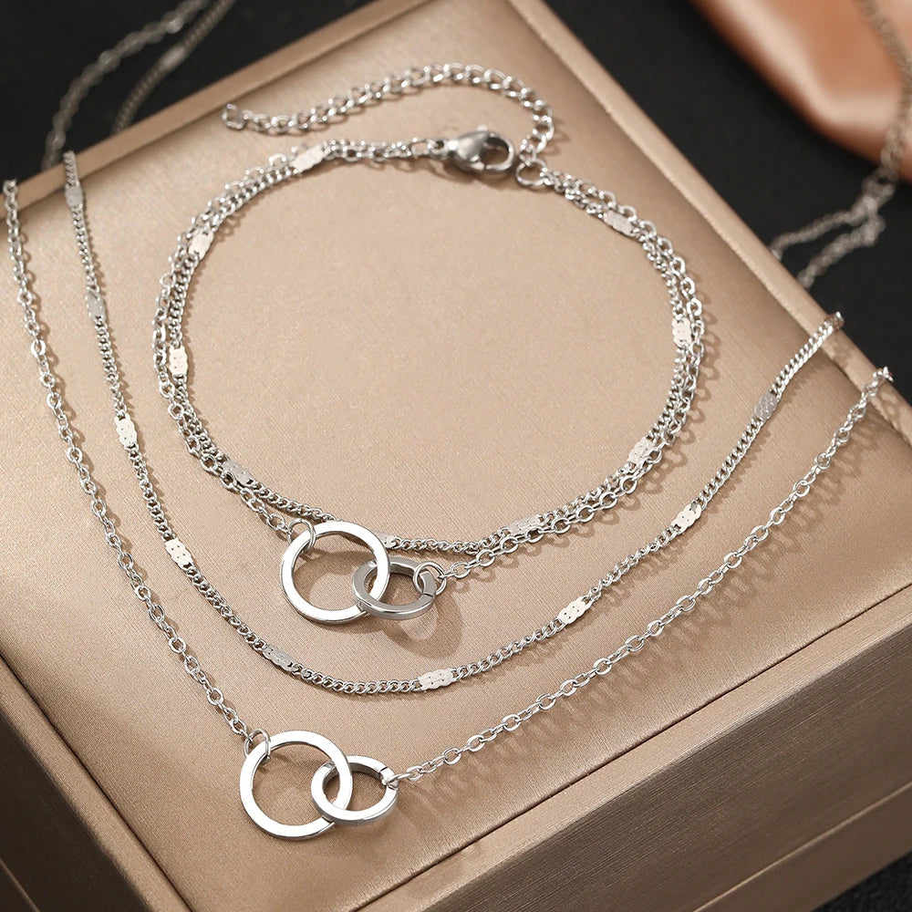 Interlocking Circle Necklace & Bracelet Set