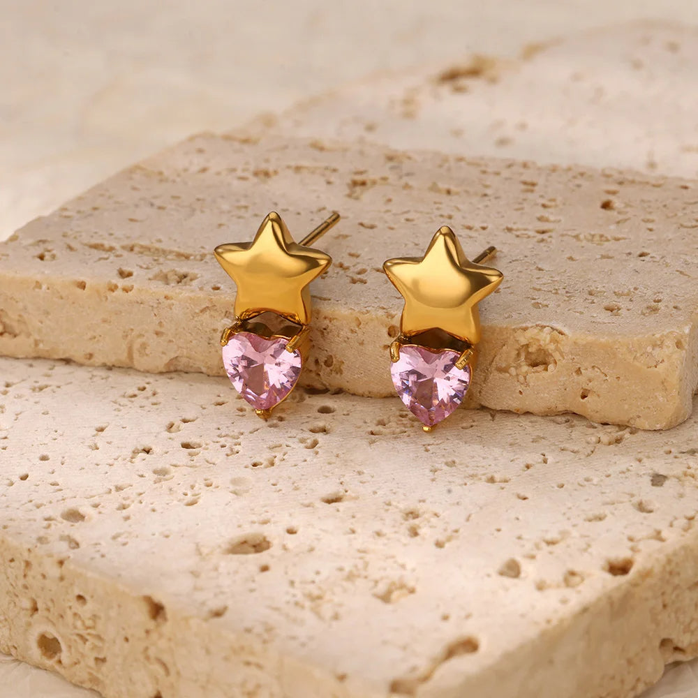Heart Zircon Star Earrings