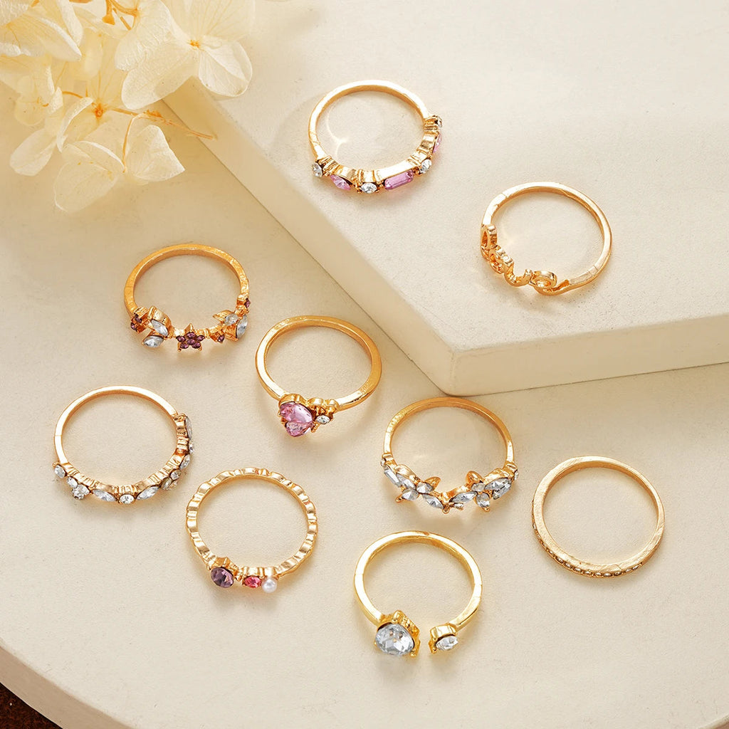 9 PCS Crystal Love Ring Set