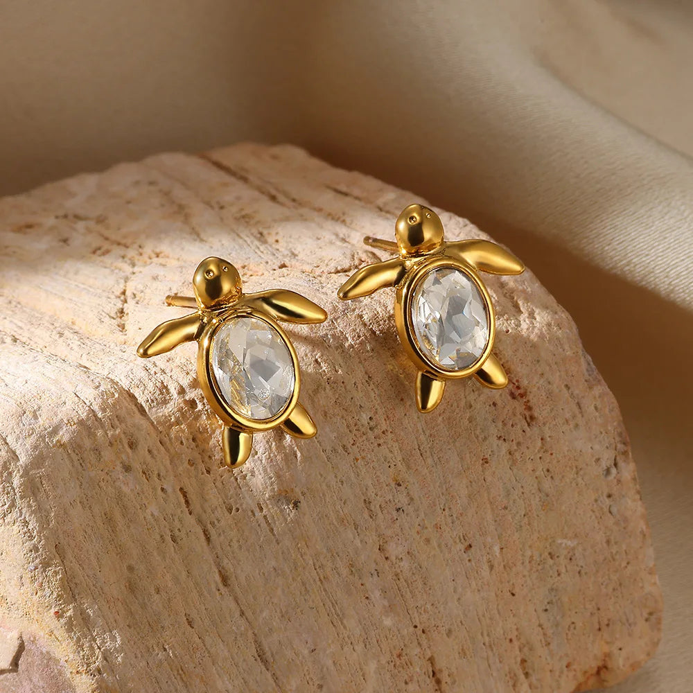 Crystal Turtle Stud Earrings