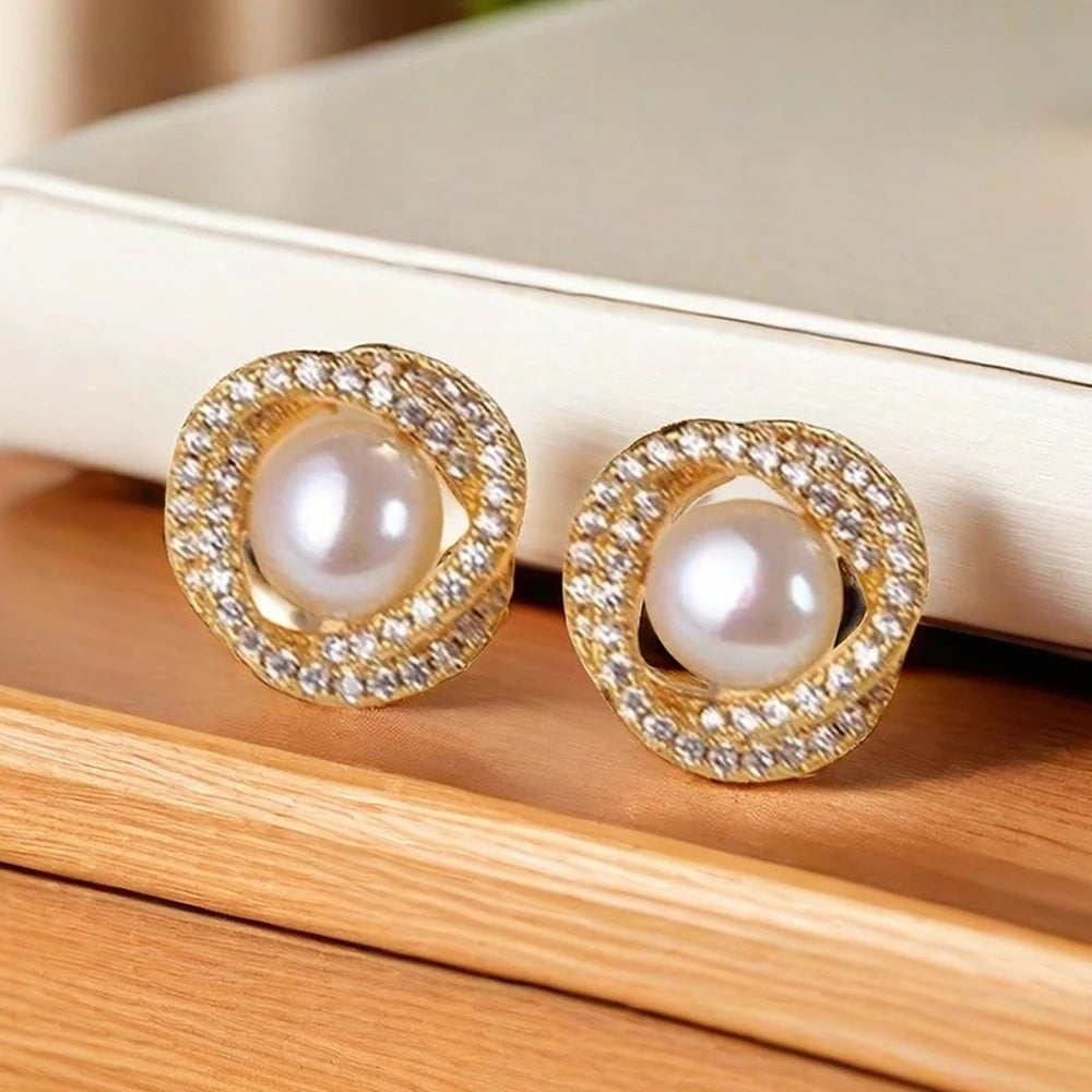 4 PCS Pearl Geometric Necklace, Earrings & Ring Set