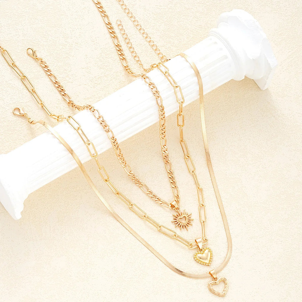 3 PCS Boho Heart Pendant Necklace Set