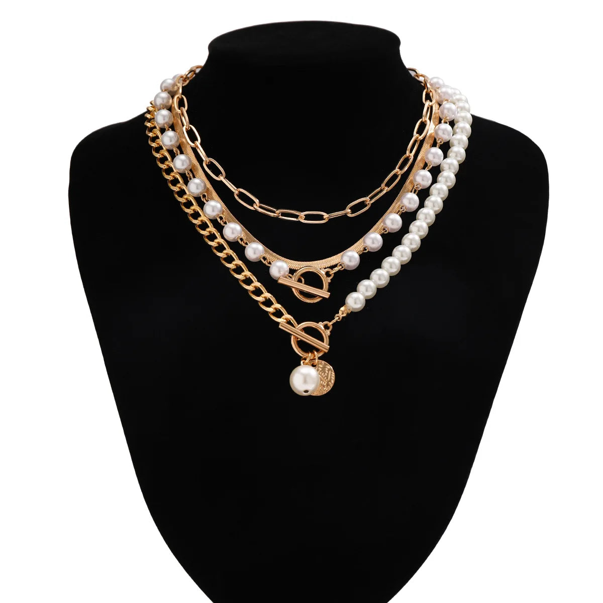 4 PCS Layered Pearl Choker Necklace Set